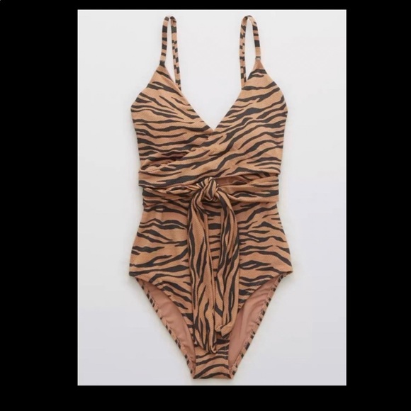 SOLD! Brand NEW Aerie Wrap One-Piece Cutout Swimsuit | Animal Print | Sz M - Picture 1 of 4
